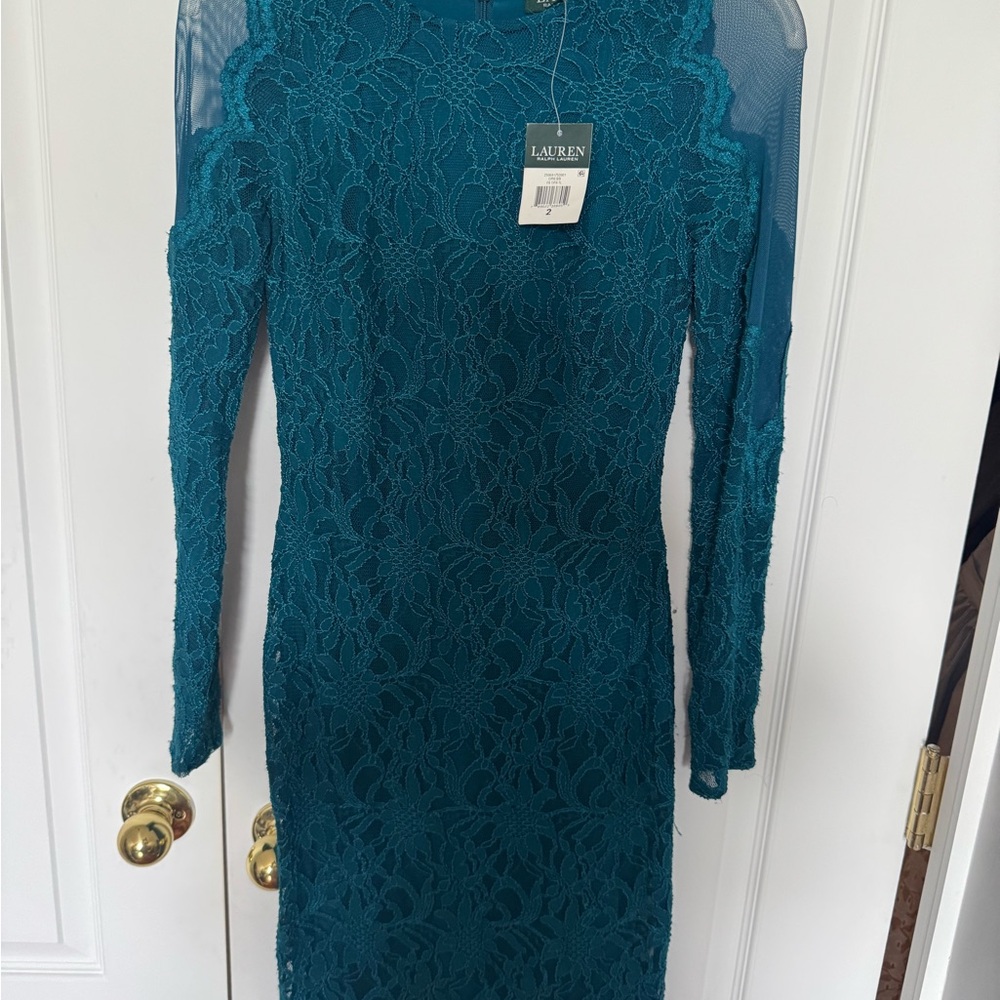 Ralph Lauren Teal Long Sleeve Lace Dress